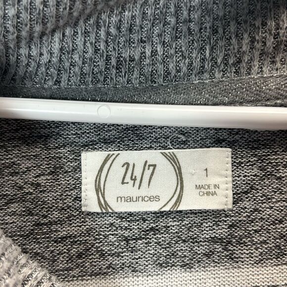 Maurice 24/7 Gray Striped Funnel Neck Button Detail Soft Size 1 - Picture 2 of 9